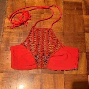 NWOT Acacia Red Crochet Halter Bikini